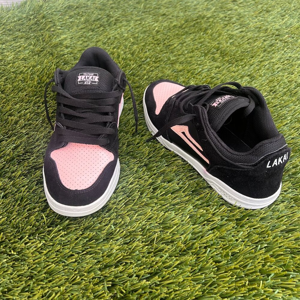 Lakai Telford Low Skate Shoes Black and Pink Suede Men's 9.5